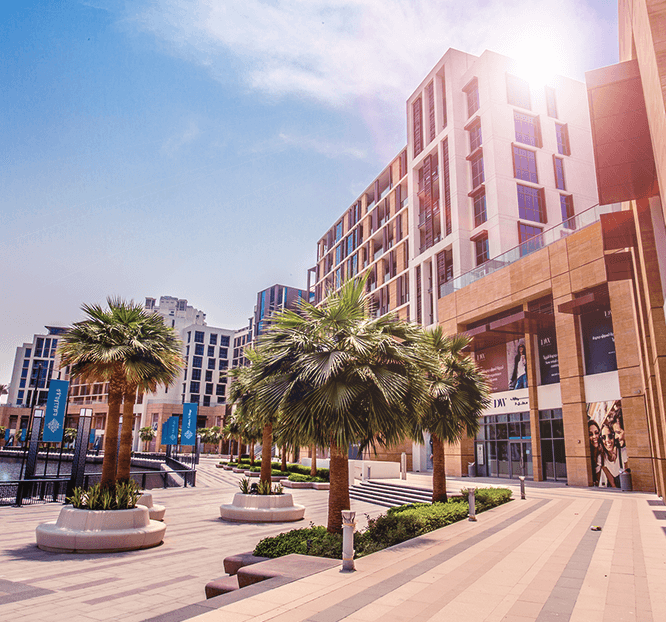 dubai wharf  modern building and shops